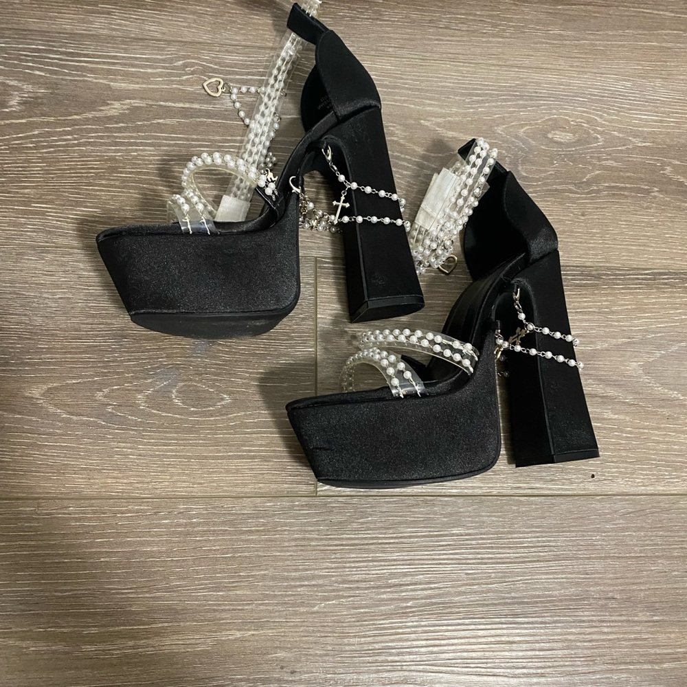 Sugar Thrillz Black Pearl-Embellished Platform Heels - Picture 3 of 3